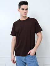 FITINC Cotton Crew Neck Regular Fit Brown T-Shirt for Men