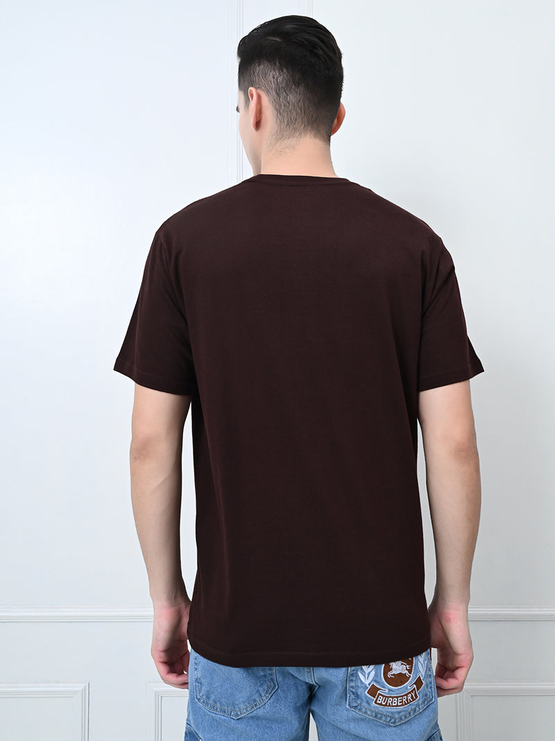 FITINC Cotton Crew Neck Regular Fit Brown T-Shirt for Men