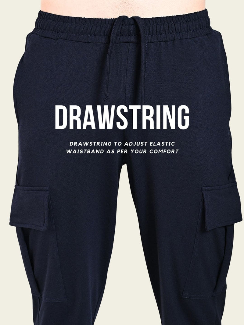 FITINC All Weather Cotton Zipper Pockets Jogger Cargo for Men - Navy Blue