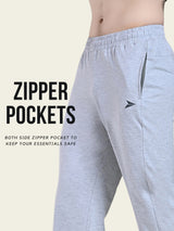 FITINC Zipper Pockets Cotton Jogger for Men - Melange Grey