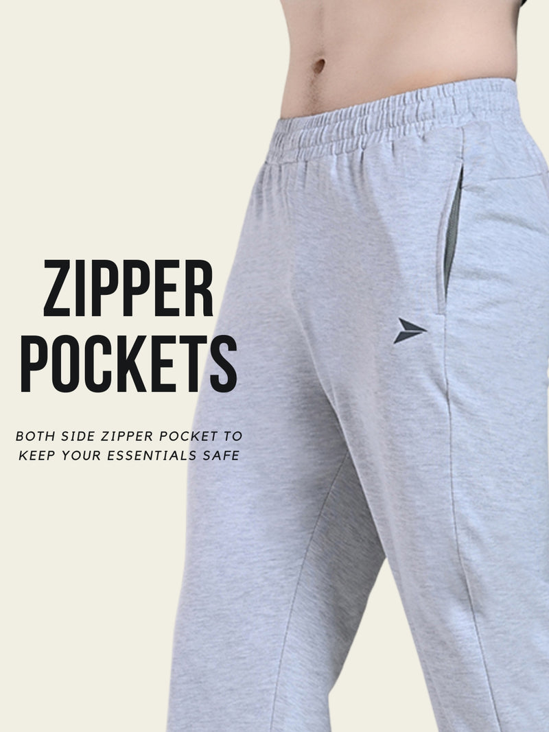 FITINC Zipper Pockets Cotton Jogger for Men - Melange Grey