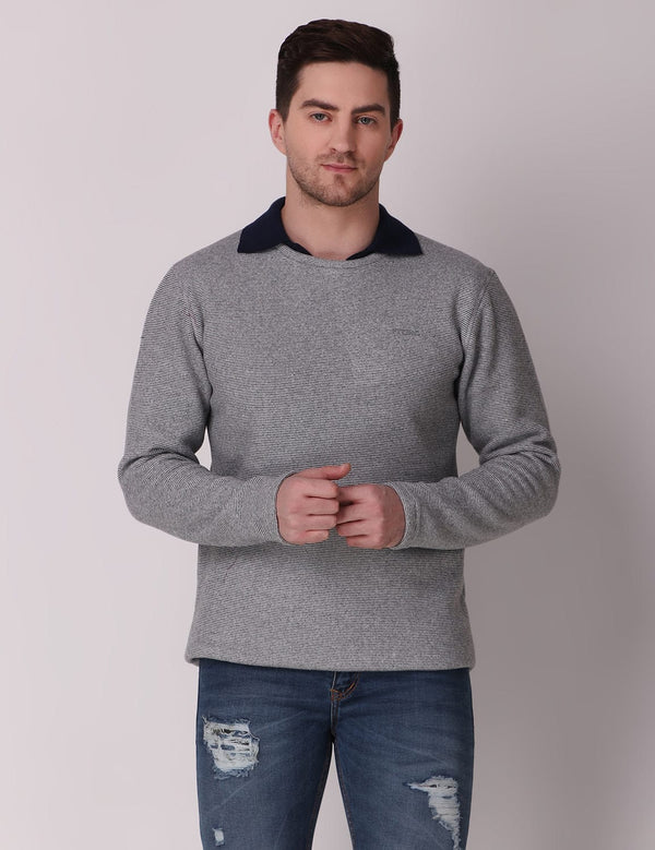 Fitinc Fleece Full Sleeves Melange Light Grey Sweatshirt for Men - FITINC