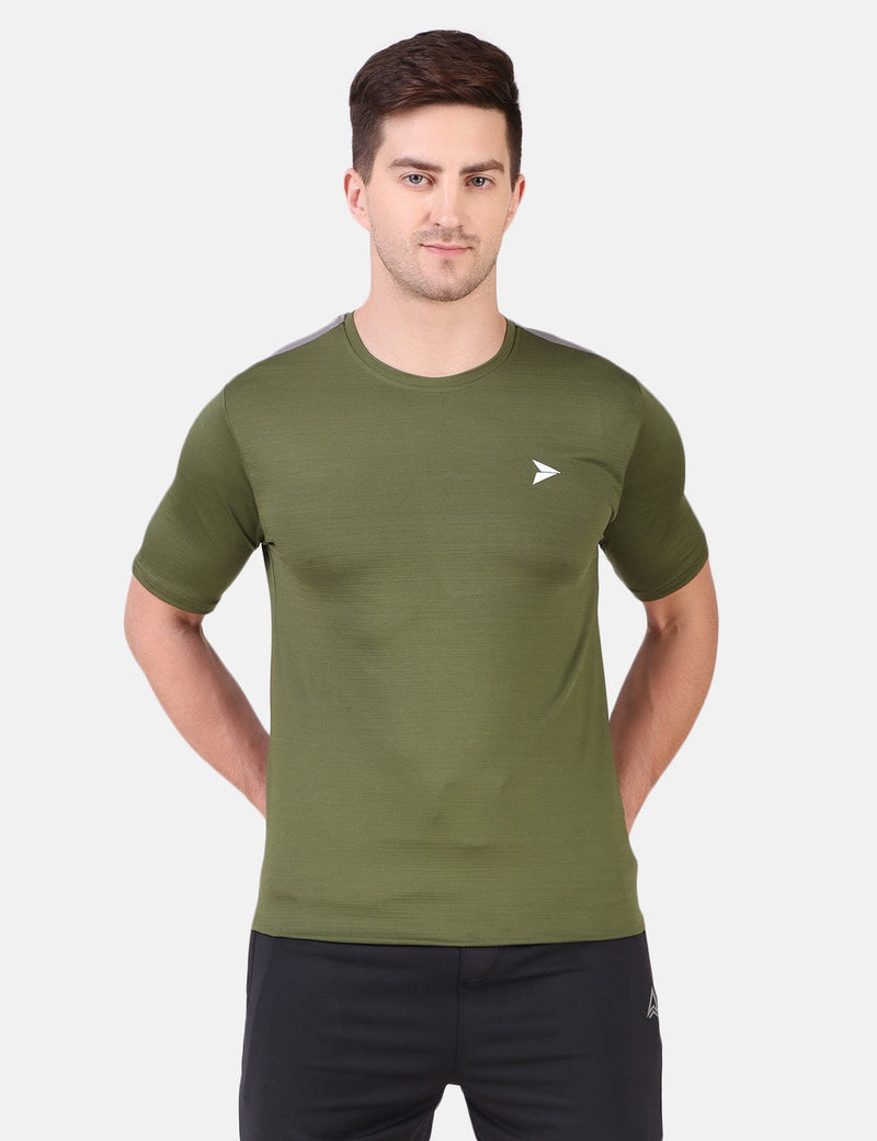Fitinc Men's Round Neck Slimfit Gym & Active Sports Olive T-Shirt - FITINC