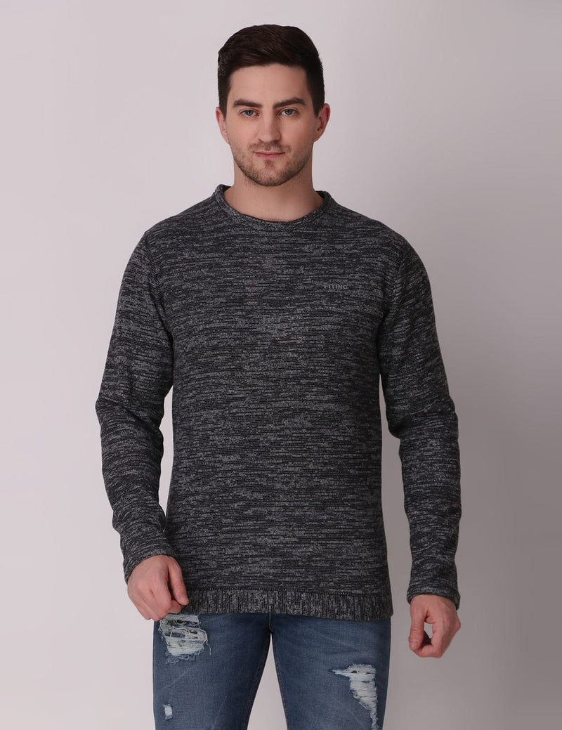 Fitinc Fleece Full Sleeves Melange Black Sweatshirt for Men - FITINC