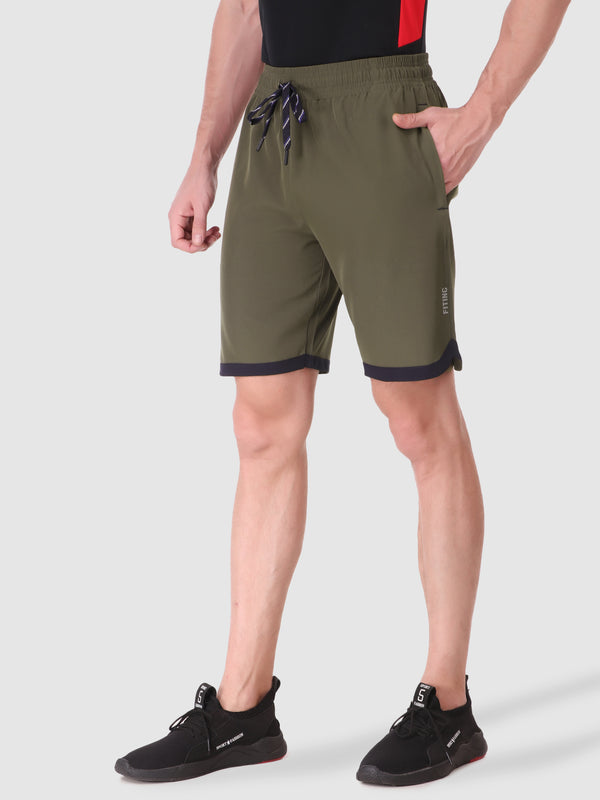 Fitinc N.S Lycra Olive Shorts for Men with Zipper Pockets - FITINC