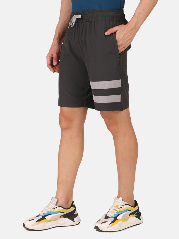 Fitinc Striped Dark Grey Shorts for Men with Zipper Pockets - FITINC