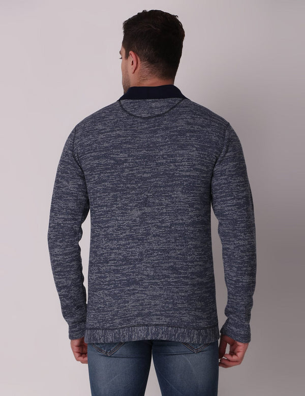 Fitinc Fleece Full Sleeves Melange Navy Blue Sweatshirt for Men - FITINC