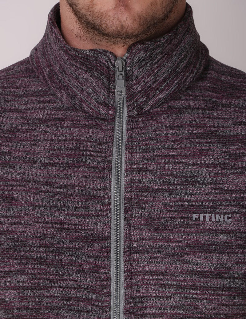 Fitinc Men’s Fleece Half Sleeves Melange Wine Jacket - FITINC