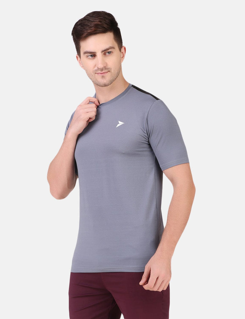Fitinc Men's Round Neck Slimfit Gym & Active Sports Light Grey T-Shirt - FITINC