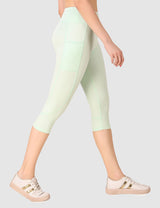 Fitinc Light Green Capri for Women with Mobile Pockets - FITINC