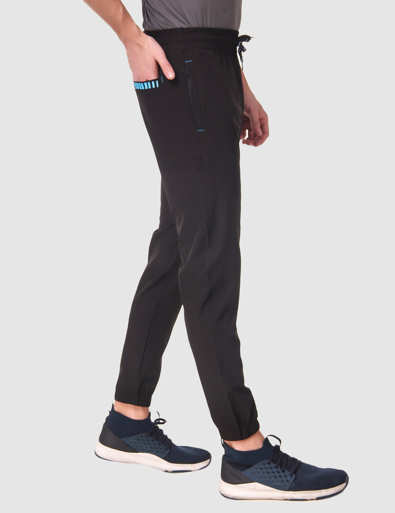 Fitinc NS Lycra Black Jogger for Men with Zipper Pockets - FITINC