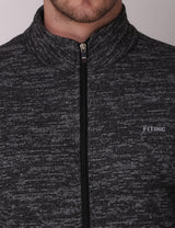 Fitinc Fleece Full Sleeves Melange Black Jacket for Men - FITINC