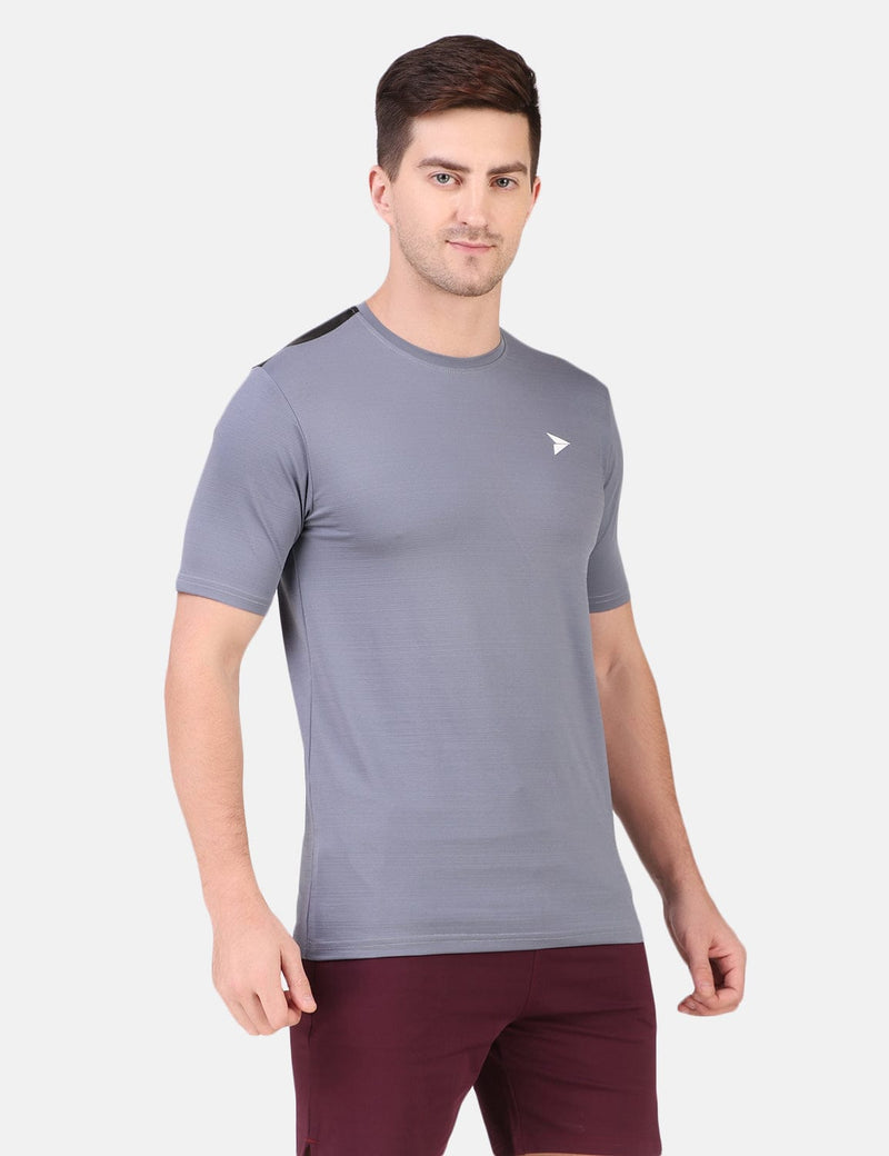 Fitinc Men's Round Neck Slimfit Gym & Active Sports Light Grey T-Shirt - FITINC