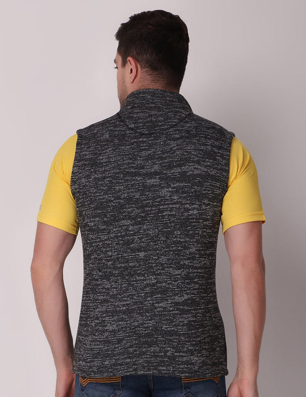 Fitinc Men’s Fleece Half Sleeves Melange Black Jacket - FITINC