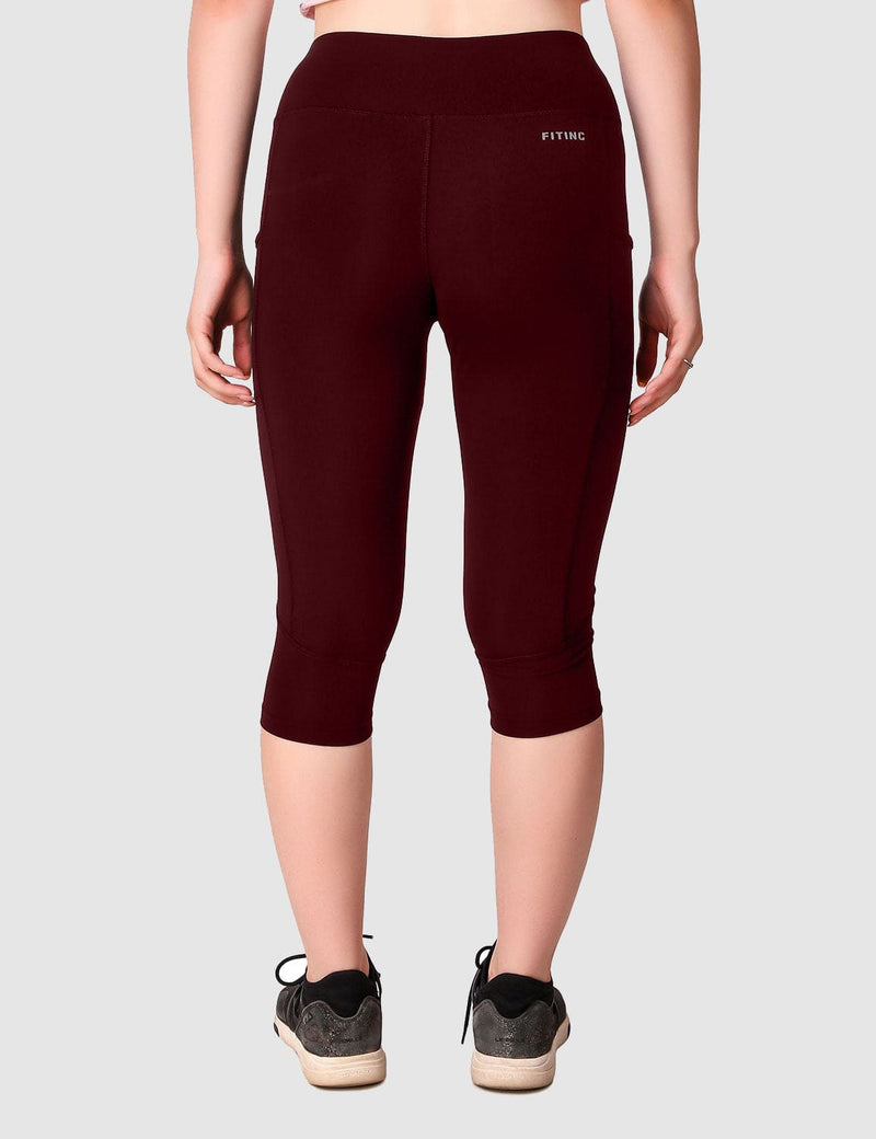 Fitinc Maroon Capri for Women with Mobile Pockets - FITINC