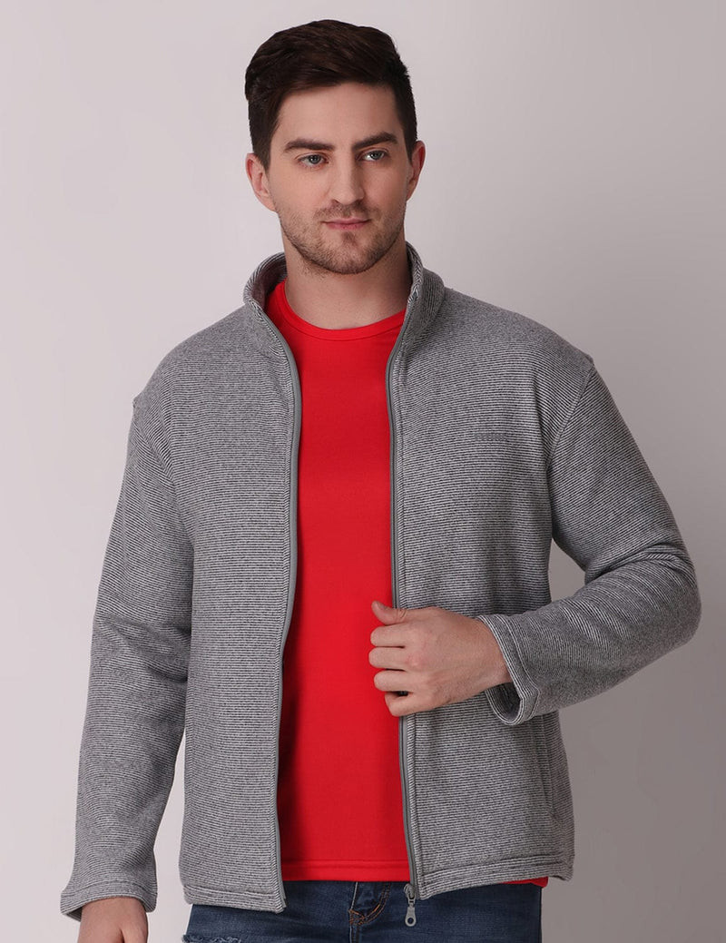 Fitinc Fleece Full Sleeves Melange Light Grey Jacket for Men - FITINC