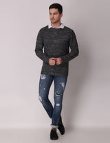 Fitinc Fleece Full Sleeves Melange Black Sweatshirt for Men - FITINC