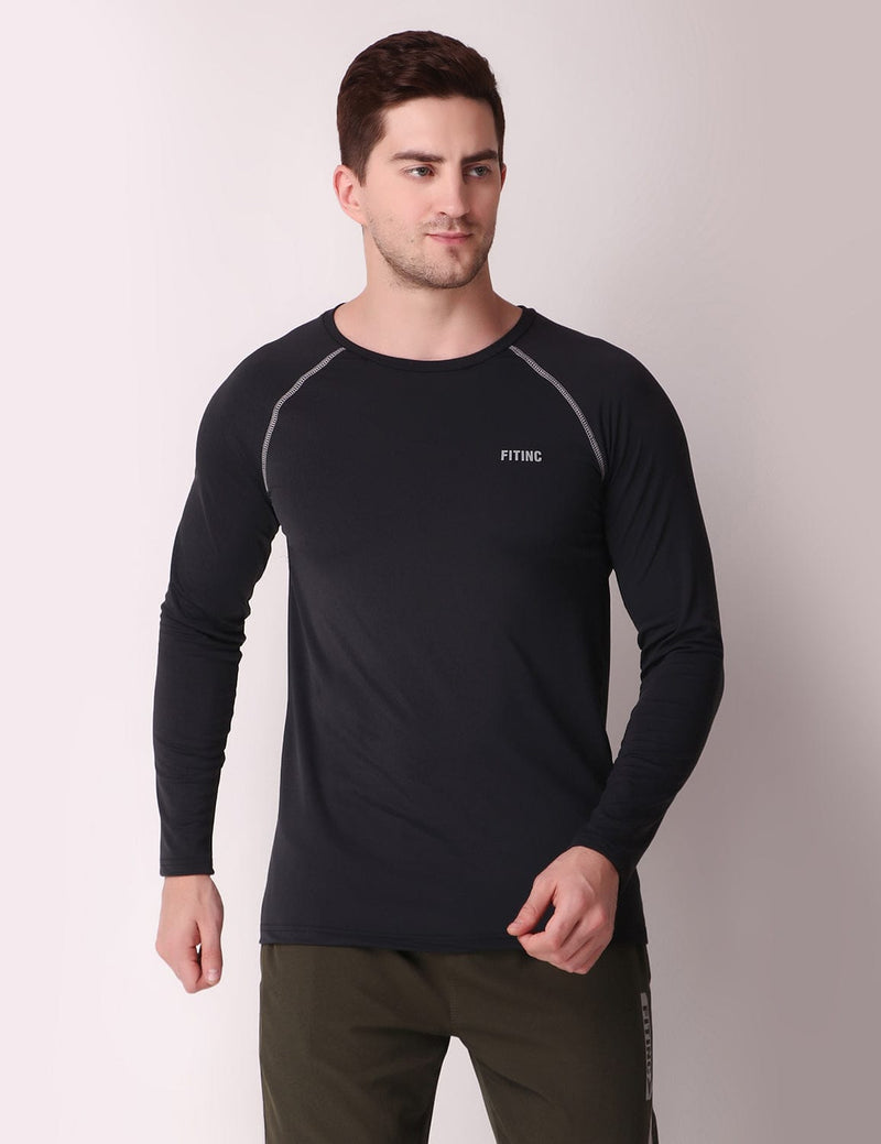 Fitinc Dryfit Stretchable Full Sleeves Black Tshirt - FITINC