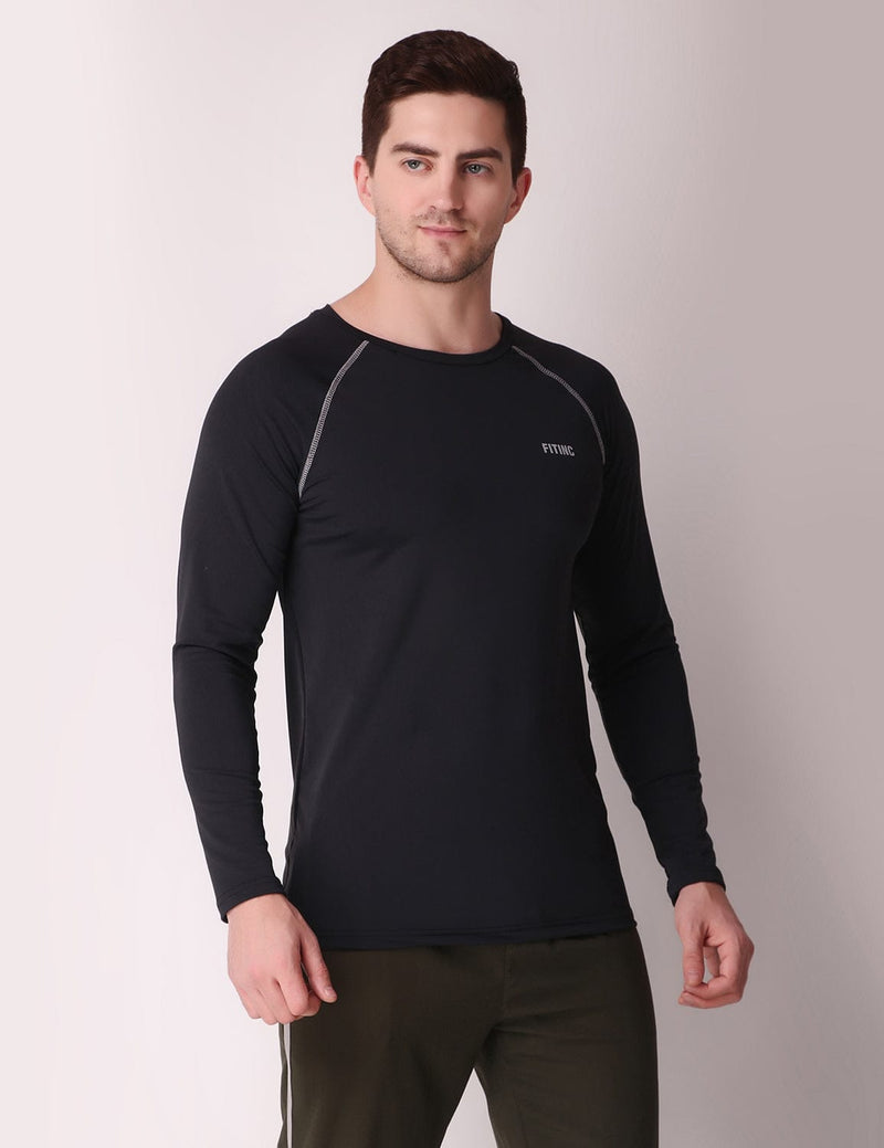 Fitinc Dryfit Stretchable Full Sleeves Black Tshirt - FITINC