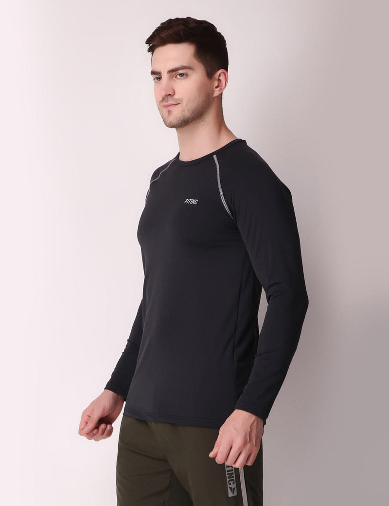 Fitinc Dryfit Stretchable Full Sleeves Black Tshirt - FITINC